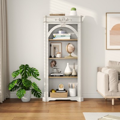 Lycvki 65 in Antique White 4 Tiers Tall Bookshelf Floor Standing