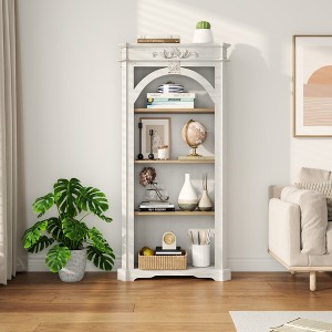 Lycvki 65 in Antique White 4 Tiers Tall Bookshelf Floor Standing - 1 of 4