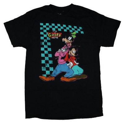 Seven Times Six Disney A Goofy Movie T-Shirt Men's Goofy and Max Checkerboard Tee Black