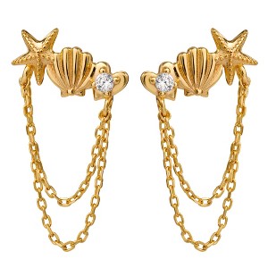 Disney Little Mermaid Gold Plated Sterling Silver Seashell Dangle Chain Earrings - 1 of 4