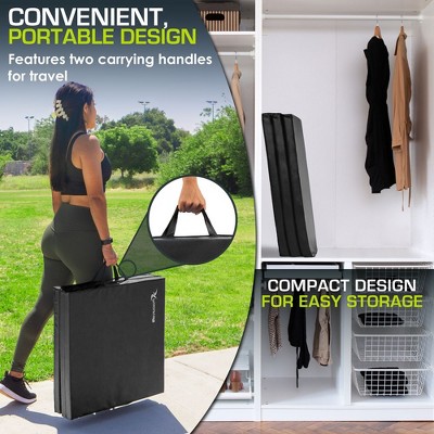 Black Tri-Fold Thick Exercise Mat with Carrying Handles
