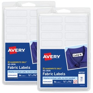 Avery No-Iron Fabric Labels, 1/2" x 1-3/4", Washer and Dryer-Safe, White, Non-Printable, 54 Labels Per Pack, 108 Blank Labels Total (2-Pack of 40720) - 1 of 4