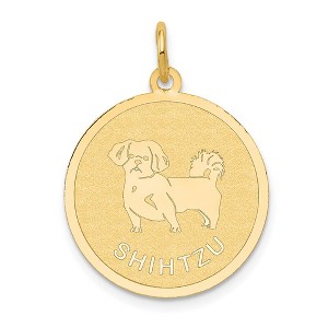 Black Bow Jewelry 14k Yellow Gold Laser Etched Shih Tzu Disc Pendant, 19mm - 1 of 4