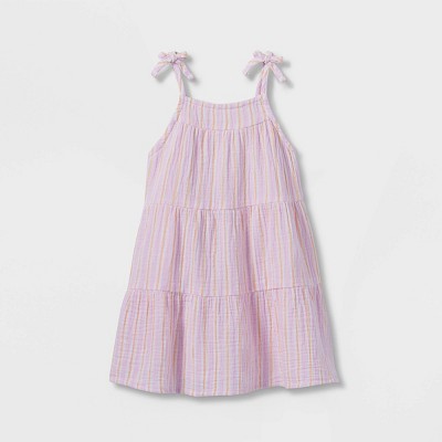 Toddler Girls' Striped Tiered Tank Top Dress - Cat & Jack™ Light Purple