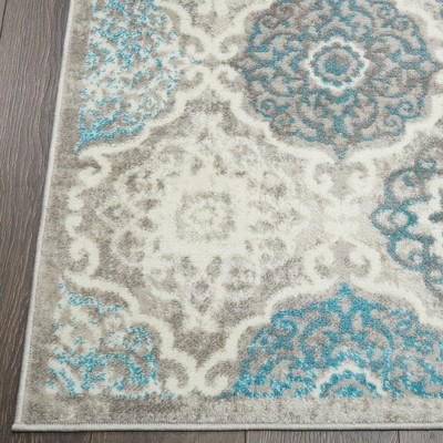 Reversible Grey/Blue Medallion Synthetic Area Rug 47in