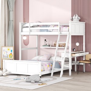 Twin Over Full Bunk Bed with Built-In Desk and Storage Drawers, Solid Wood Frame, Space-Saving Design for Kids or Teens - 1 of 4