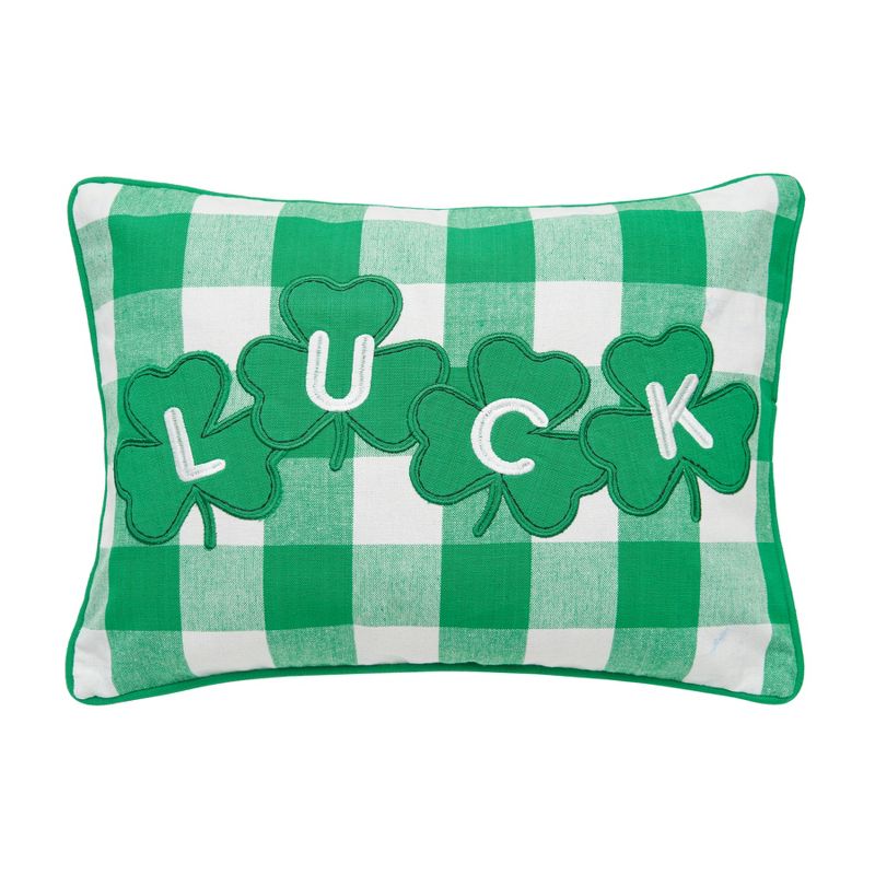 C&F Home 12" x 16" St. Patrick's Day Luck Clover Green and White Check Pillow, 1 of 3