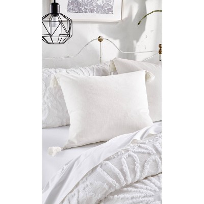 White Cotton Tassel Euro Sham Pillow Cover