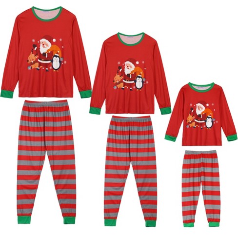 cheibear Christmas Matching Long Sleeve Striped Pants Snowman Tee Family  Pajama Set Child's Red X-Large