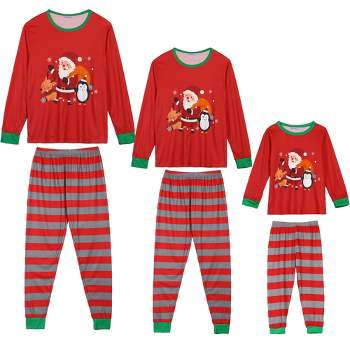 cheibear Christmas Matching Long Sleeve Striped Pants Snowman Tee Family Pajama Set