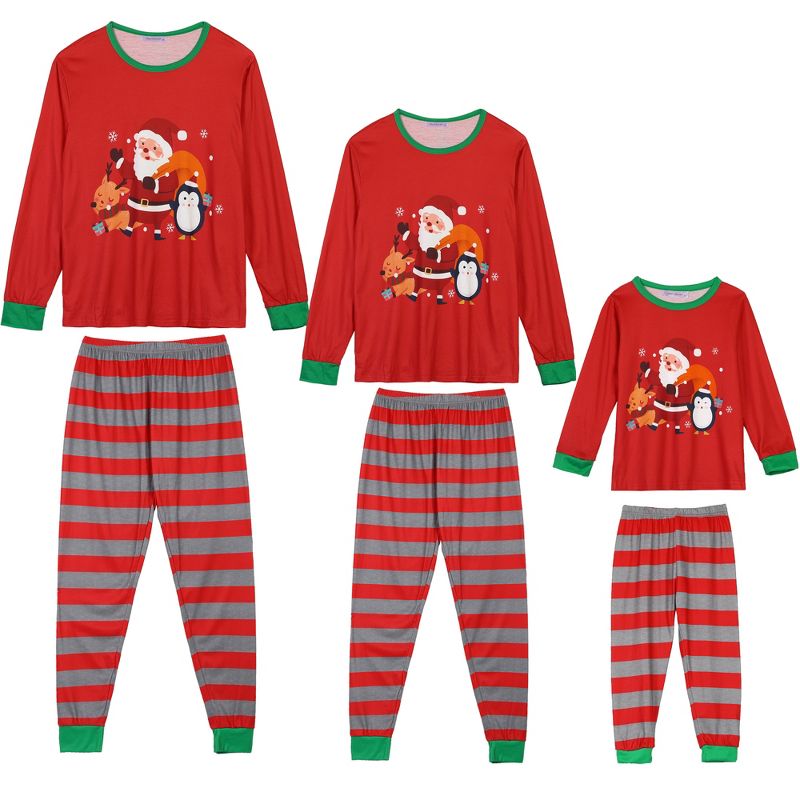cheibear Christmas Matching Long Sleeve Striped Pants Snowman Tee Family Pajama Set, 1 of 5