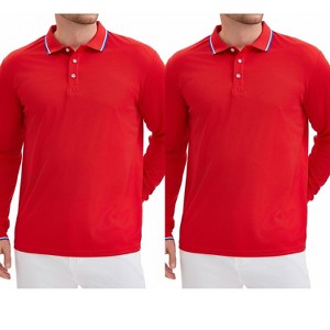 INSPIRE CHIC Men's Classic Regular Fit Solid Color Long Sleeves Business Golf Polo Shirts 2 Packs - 1 of 4