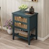 Okak Rustic 2-Drawer Bedroom Dressers End Table with Natural Rattan,Side Table for Entryway Study,Wooden Dresser Chest, Green - 4 of 4