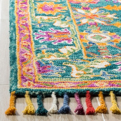 Handmade Blue and Purple Floral Wool Area Rug