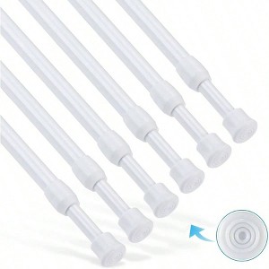 6Pcs Tension Rod White Adjustable No Drilling Rustproof Spring Curtain Rod Closet Kitchen Cupboard Wardrobe Bookshelf 22 - 35 Inch - 1 of 4