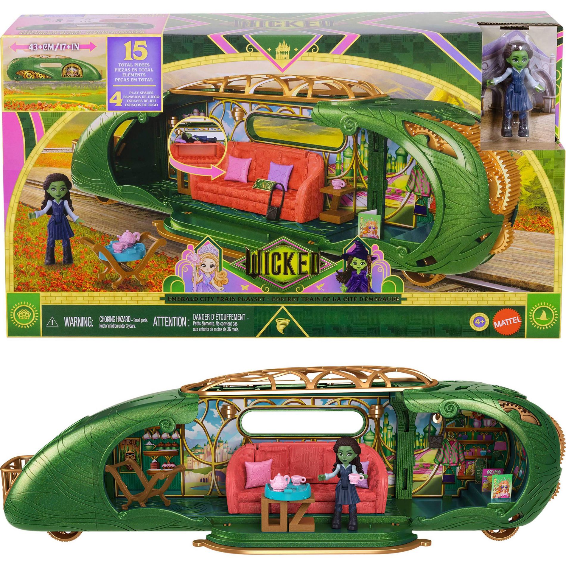 Wicked Universal Pictures’ Emerald City Train Small Doll Playset, 3 Play Spaces & 15pc Small Doll Train Playset