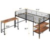 Metal Twin Size Loft Bed with Rolling Desk and Shelves, Space Saving Low Loft Bed Frame for Kids Boys Girls Teens, Black - 2 of 4