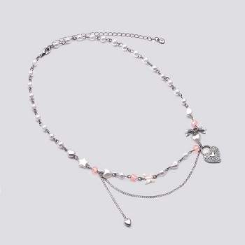 Beaded Station Necklace with Hearts, Star and Bows - Wild Fable™ White/Silver