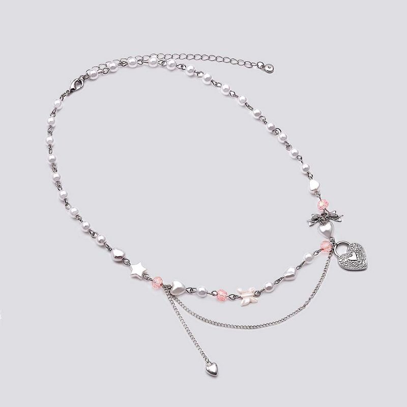 Beaded Station Necklace with Hearts, Star and Bows - Wild Fable™ White/Silver, 1 of 3