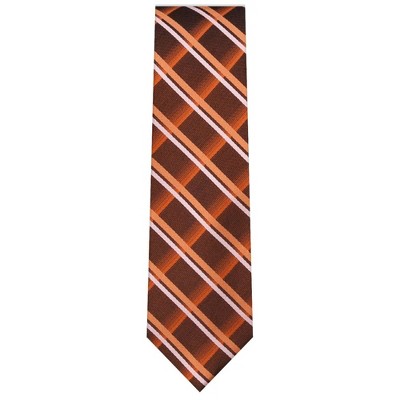 TheDapperTie Men's Brown And White Checks 2.75 Inch Width Slim Necktie With Hanky