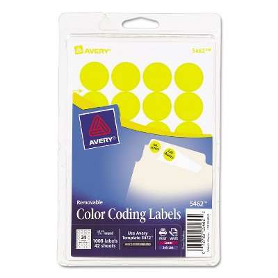 Avery Printable Removable Color-Coding Labels 3/4" dia Yellow 1008/Pack 05462