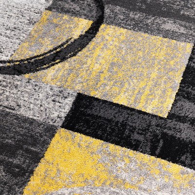 Yellow and Gray Abstract Circle Design Area Rug 2' x 3'