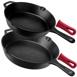 Cuisinel Cast Iron Skillets - Pre-Seasoned 2-Piece Pan Set: 10" + 12"-Inch + 2 Heat-Resistant Silicone Handle Covers - 1 of 4