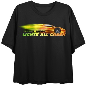 Fast & Furious Lean Mean Lights All Green Crew Neck Short Sleeve Women's Black Crop Top - 1 of 3