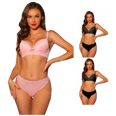 INSPIRE CHIC Women's Lace Padded Full Coverage Underwire Bra and Panty Set 3 Packs