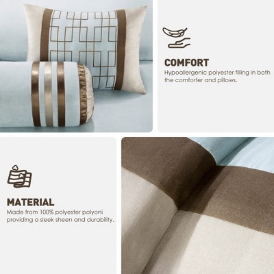 Madison Park 7Pcs Hotel Collection Comforter Set, All Season Down Alternative Luxury Bedding with Matching Shams, Decorative Pillows, Blue, Cal King — фото 3