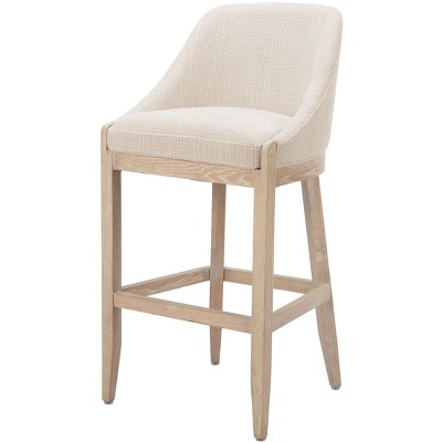 HomeRoots 31" Beige and Natural Fabric and Solid Wood Bar Height Bar Chair