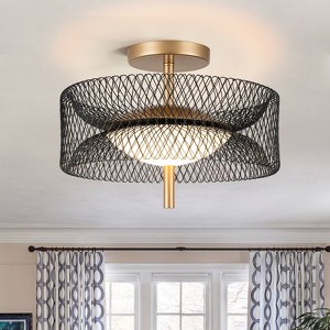LLHZSY Matte Black Gold Modern Ceiling Light LED Semi Flush Mount Fixture with Reticulate Frame - 12 3/5" - 1 of 4