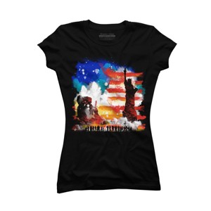 Junior's Design By Humans July 4th American Sunrise State of Liberty By kharmazero T-Shirt - 1 of 2