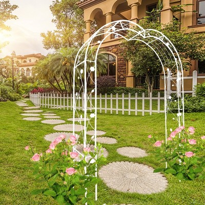 Aghana Digitals Cream White Metal Garden Arch: 8-Assembly Styles Galvanized Trellis for Climbing