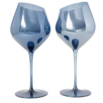 Jeanne Fitz 21oz (Set of 2) Slant Collection Red Wine Glasses Blue