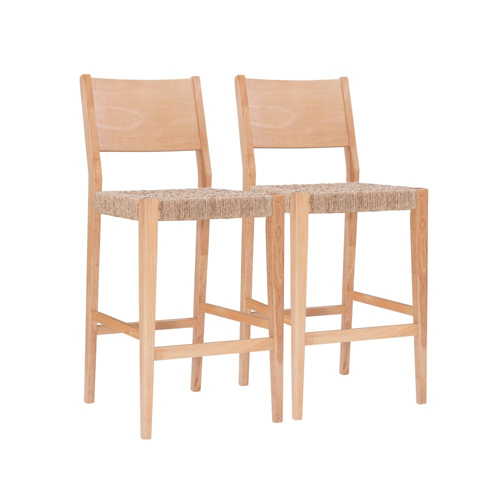 Set of 2 Clara Handwoven Seagrass Seat Barstools Natural - Powell Company