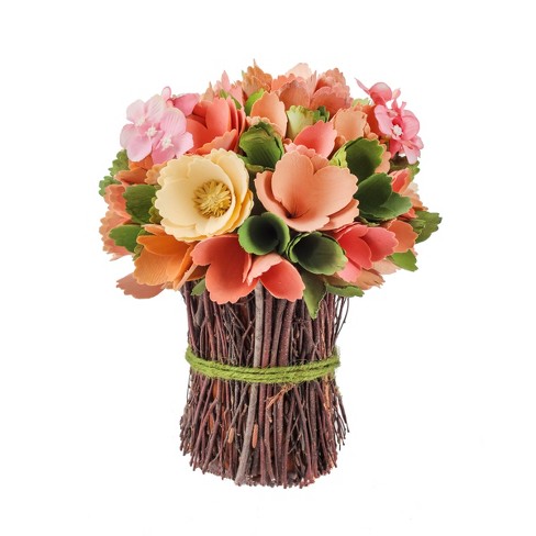 9" Artificial Spring Pink Floral Bundle in Branch Twig Base - National Tree Company - image 1 of 3