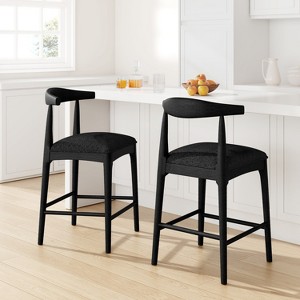 41.5"H Set of 2 Bar Stools, Fabric Upholstery, Mid-Century Style, Sturdy Rubberwood Frame, Ergonomic Footrest,Black-- Frevyn - 1 of 4