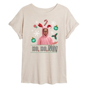 Women's - A Christmas Story - Ho Ho No Pink Bunny Suit Oversized Graphic T-Shirt - 1 of 4