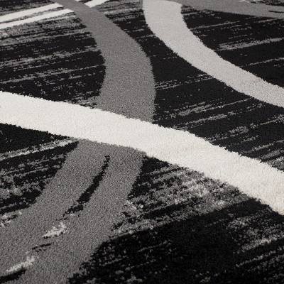 Contemporary Black Abstract 65'' Easy-Care Synthetic Area Rug