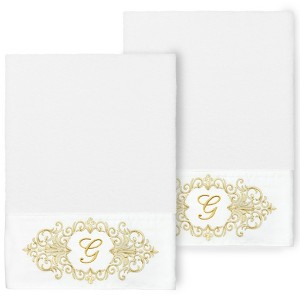 Linum Home Textiles 100% Turkish Cotton MONICA Gold Thread 2PC Embellished Bath Towel Set - 1 of 3