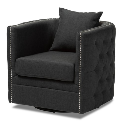 Micah Fabric Upholstered Tufted Swivel Chair Black Baxton Studio