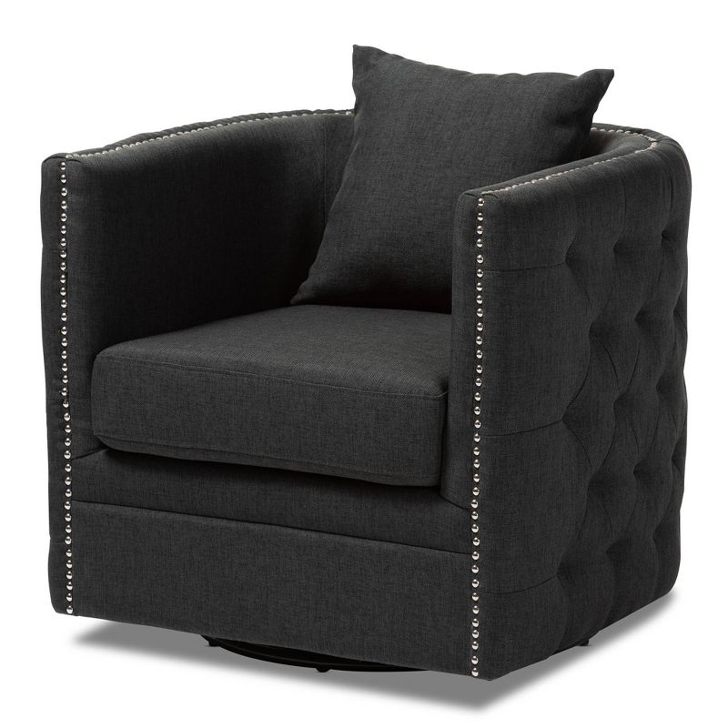Micah Fabric Upholstered Tufted Swivel Chair Black - Baxton Studio, 1 of 10