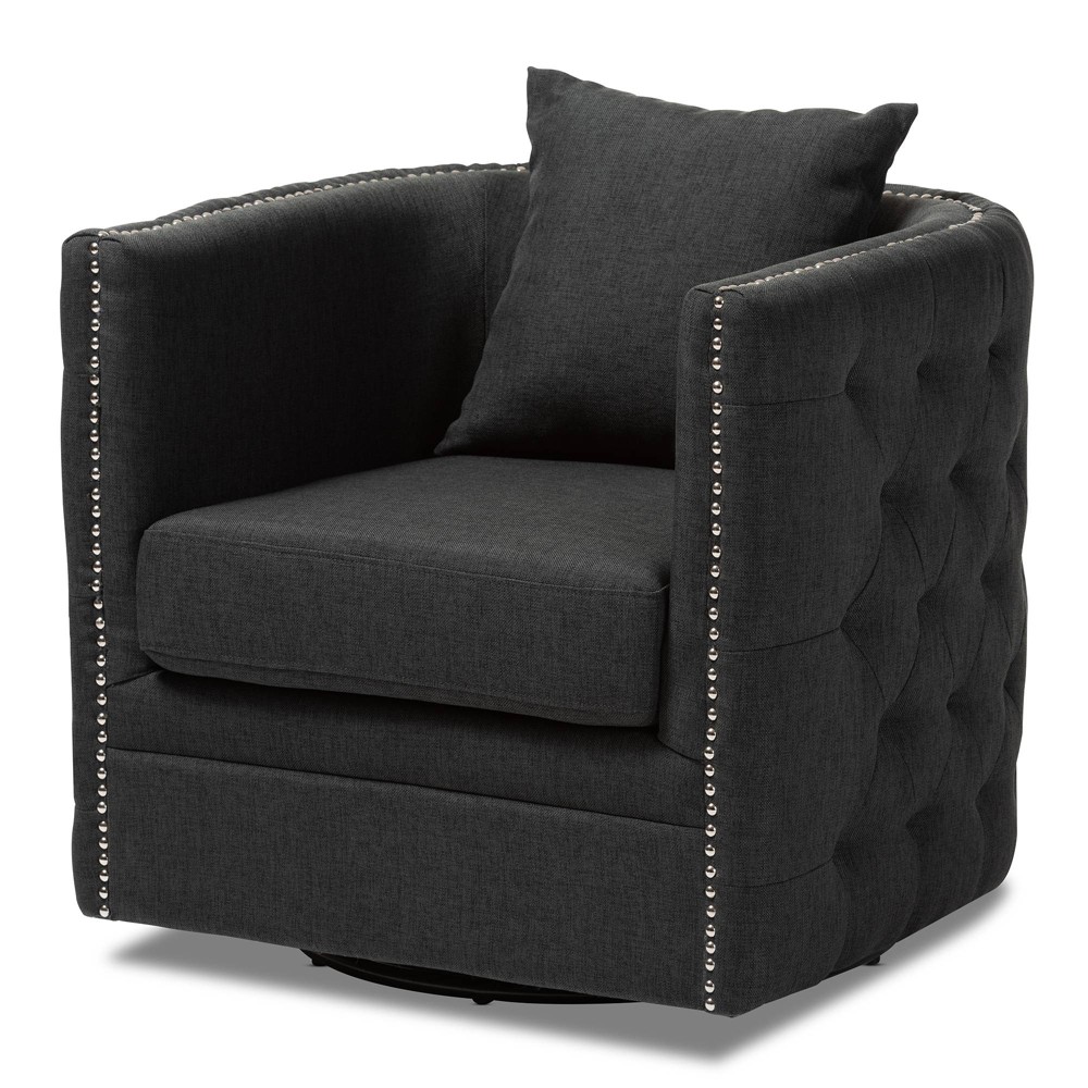 Photos - Chair Micah Fabric Upholstered Tufted Swivel  Black - Baxton Studio