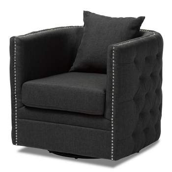 Micah Fabric Upholstered Tufted Swivel Chair Black - Baxton Studio