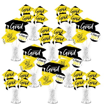 Big Dot of Happiness Yellow Grad - Best is Yet to Come - 2021 Yellow Graduation Party Centerpiece Sticks - Showstopper Table Toppers - 35 Pieces