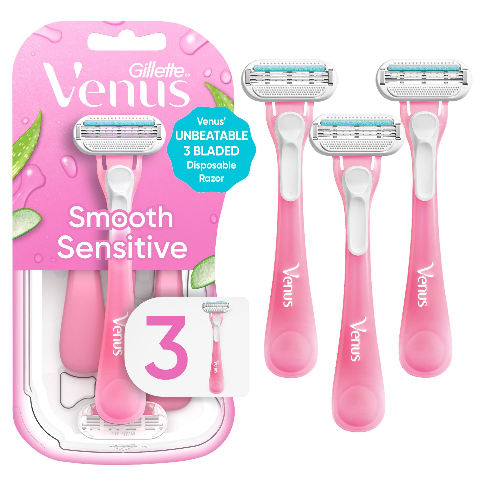 Venus Sensitive Women's Disposable Razors - 3ct