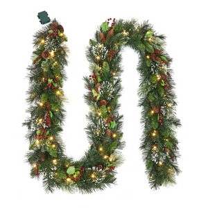 9FT Prelit Christmas Garland with Lights, Realistic Pine Garland for Mantle,Stairs,Indoor & Outdoor Holiday Decor - 1 of 4