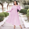 Anna-Kaci Women's Plus Size Casual Long Sleeve Smocked Chest Round Neck Flowy Tiered Maxi Dress - 2 of 4