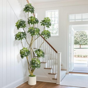 Artificial Floor Tree in Decorative White Planter with Multiple Trunks Design, Artificial Umbrella Schefflera Tree for Home Offices Porch Decor - 1 of 4